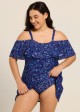 Navy Floral Off The Shoulder Flattering Curvy Women's Swimsuit One Piece Swimdress