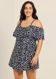 White Floral Off The Shoulder Modest Plus Size Women's Swimsuit One Piece Swimdress