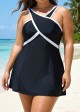 Black And White Cross Front High Neck One Piece Swimdress