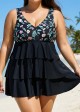 Plus Size Floral Print V Neck Layered Swimdress Top