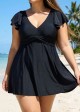Stylish V Neck Ruffle Sleeves Swimdress Top