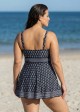 Curvy Black And White Floral V Neck Sleeveless Modest Women's Swimsuit Swimdress Set