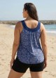 Plus Size Blue Paisley Print Scoop Neck Sleeveless Casual Padded Women's Swimsuit Tankini Top