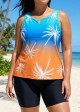 Colorful Plants Print V Neck Casual Sleeveless Tankini Top