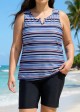 Navy Stripe V Neck Sleeveless Modest Padded Plus Size Women's Swimsuit Tankini Top