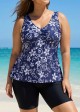 Plus Size Navy Floral Drawstring Swimsuit And Swimwear Tankini Top