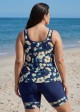 Curvy Navy Floral Scoop Neck Sleeveless Flattering Padded Curvy Swimsuit Tankini Set