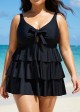 Black Knotted Front Ruffle Tiered Elegant Tankini Top