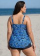Navy Paisley Pattern Scoop Neck Modest Drawstring Curvy Women's Swimsuit Tankini Top