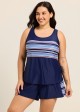 Navy Stripe Contrast Scoop Neck Flattering Curvy Swimsuit Two Piece Tankini Set