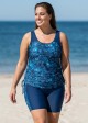 Navy Shell Pattern Scoop Neck Sleeveless Vintage Curvy Women's Swimsuit Tankini Set