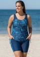 Navy Shell Pattern Scoop Neck Sleeveless Vintage Curvy Women's Swimsuit Tankini Set