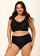 Plus Size Black With Frill Details Modest Elegant Bikini Swimsuit Top