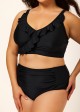 Plus Size Black With Frill Details Modest Elegant Bikini Swimsuit Top