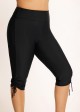Plus Size Black High Waisted Tummy Control Side Drawstring Swimsuits Bottom Capri Pants