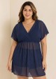 Purplish Blue V Neck Semi-Sheer Split Boho Style Cover Up