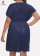Purplish Blue V Neck Semi-Sheer Split Boho Style Cover Up