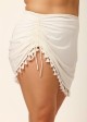 White Plus Size Modest Tassel Trim Drawstring Swimsuit Cover Up