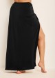 Black Drawstring Side Slit Coverup Skirt