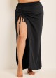 Black Drawstring Side Slit Coverup Skirt