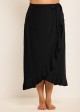 Black Plus Size Holiday Casual Ruffle Trim Tie Wrap Cover Up Skirt