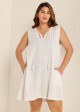 Curvy White Split Neckline Gauze Swimsuit Cover Up Shift Dress