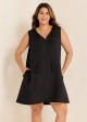 Curvy Black Split Neckline Gauze Swimsuit Cover Up Shift Dress