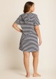 Plus Size Navy Striped Drawstring Hooded Beach Cover Ups Tee Dress