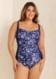 Blue Floral Tummy Control Curvy Swimwear Bathing Suits One Piece Swimsuit