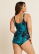 Plus Size Green Leaf Print Color Block Swimsuit One Piece Swimsuit