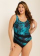 Plus Size Green Leaf Print Color Block Swimsuit One Piece Swimsuit