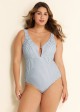 Classic Modest  Mini Stripe V Neck One Piece Swimsuit