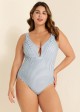 Classic Modest  Mini Stripe V Neck One Piece Swimsuit
