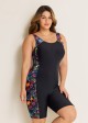Plants Print Scoop Neck Athletic Boyleg Tummy Rash Guard Control One Piece Swimsuit