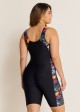 Plants Print Scoop Neck Athletic Boyleg Tummy Rash Guard Control One Piece Swimsuit