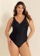 Black V Neck Ruched Cut One Piece Swimsuit