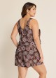 Plus Size Brown Ethnic Print Flattering Wide Straps Pocket Swimsuit One Piece Swim Romper