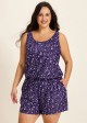 Purple Floral Modest Wide Straps Pocket Plus Size Women's Swimsuit One Piece Swim Romper