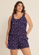 Purple Floral Modest Wide Straps Pocket Plus Size Women's Swimsuit One Piece Swim Romper