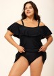 Plus Size Black Tummy Control Stylish One Piece Swimdress