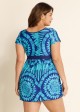 Plus Size Blue Geometric Print Short Sleeve Swimdress Top