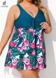 Gungle Green Wide Strap Tie Front V-Neck Lady One Piece Swimdress