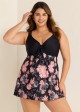 Charming Plus Size Pink Floral Print Knot Front One Piece Swimdress