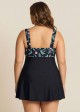 Plus Size Floral Print V Neck Layered Swimdress Top