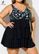 Plus Size Floral Print V Neck Layered Swimdress Top