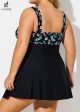 Plus Size Floral Print V Neck Layered Swimdress Top
