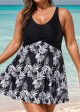 Stylish Black and White Print Cross Front Swimdress Top
