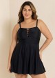 Black Crisscross Detailing Flowy Swimdress Top