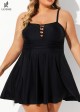 Black Crisscross Detailing Flowy Swimdress Top