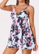 Pink and Black Floral Prints Front Cut-Out Swimdress Top